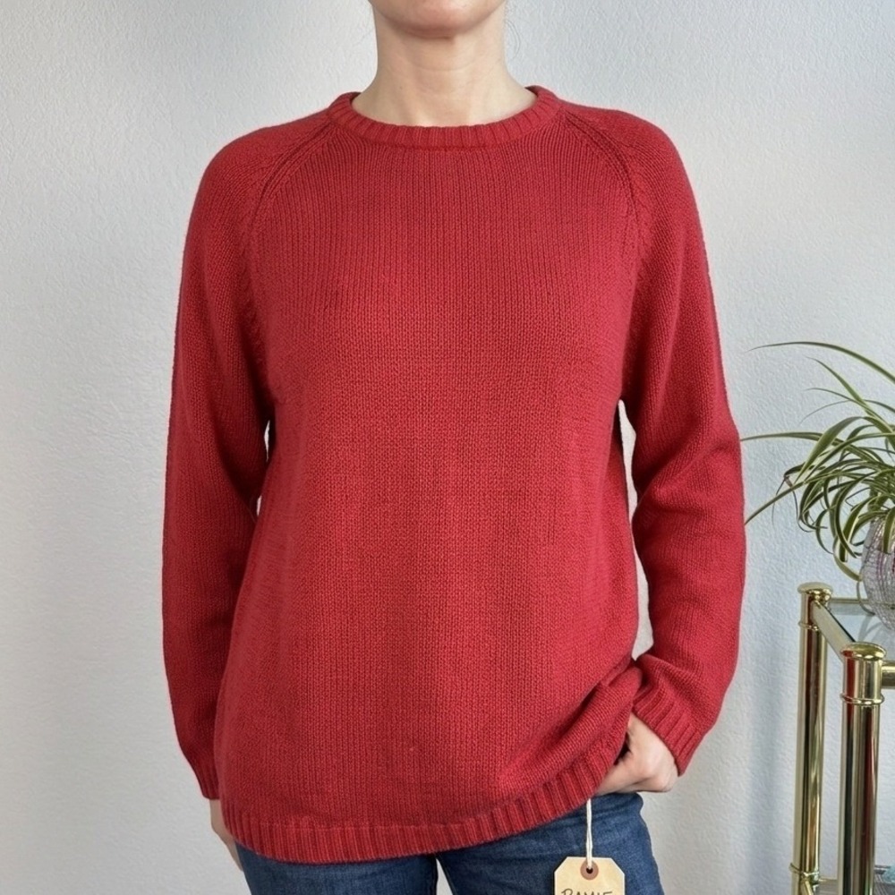 J Casanova Raglan Sweater, Small | Vintage Red Ramie Cotton Blend Natural Fibers